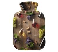 Hot Water Bottle with Soft Velvet Cover Wine Bottle Grapes Rustic Hot Water Bag for Pain Relief Hot and Cold Compress Body Bed Warmer Medium
