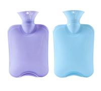 Hot Water Bottles, 2 Pack 2L Thickened Leakproof Hot Water Bag for Pain Relief, Cute Hand Feet Warmer, Cold and Hot Use (Blue+Purple)