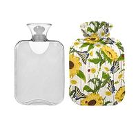 Hot Water Bottles 2L Sunflowers Butterflies on Wooden Daisies Water Heating Pad Relief from Headaches Back Pain Menstrual Cramps