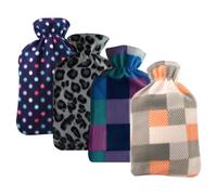 Hot Water Bottles with Cover 2 Litre - Pack of 2 - Natural Rubber Leakproof Ribbed Hot Water Bag for Pain Relief, Cramps, Muscle Aches, Warm Therapy (Any Two Random Design Dispatched)