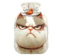 Hot Water Bottles with Soft Cover Bed Hand Feet Warmer Angry Cat Hot Water Bag for Hot and Cold Compress Medium