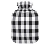 Hot Water Bottles with Soft Cover Bed Hand Feet Warmer Black White Buffalo Plaid Warm Water Heat Bottles for Menstrual Cramps Pain Relief Small