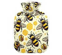 Hot Water Bottles with Soft Cover Bed Hand Feet Warmer Winter Gift Cute Bees Honeycomb Hot Water Bag for Foot Bed Warmer Pain Relief Medium