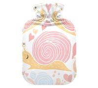 Hot Water Bottles with Soft Cover Bed Hand Feet Warmer Winter Gift Cute Snails Hearts Pink Hot Water Bag for Pain Relief Small