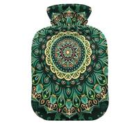 Hot Water Bottles with Soft Cover Bed Hand Feet Warmer Winter Gift Mandala Forest Green Warm Water Heat Bottles for Menstrual Cramps Pain Relief Medium