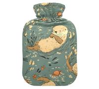 Hot Water Bottles with Soft Cover Bed Hand Feet Warmer Winter Gift Otters and Crab Hot Water Bag for Pain Relief Medium