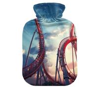 Hot Water Bottles with Soft Cover Bed Hand Feet Warmer Winter Gift Red Roller Coaster Hot Water Bag for Foot Bed Warmer Pain Relief Medium