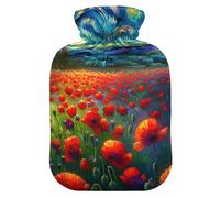 Hot Water Bottles with Soft Cover Bed Hand Feet Warmer Winter Gift Starry Night Red Flower Hot Water Bag for Foot Bed Warmer Pain Relief Small