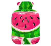 Hot Water Bottles with Soft Cover Bed Hand Feet Warmer Winter Gift Watermelon Skin Pink Flesh Hot Water Bag for Foot Bed Warmer Pain Relief Medium