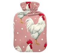 Hot Water Bottles with Soft Cover Feet and Bed Warmer Roosters Pink Polka Dots Hot Water Bag for Hot and Cold Compress Small