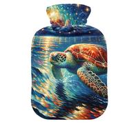 Hot Water Bottles with Soft Cover Feet and Bed Warmer Sea Turtle Under Night Hot Water Bag for Hot and Cold Compress Small