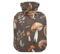 Hot Water Bottles with Soft Cover Feet Warmer with Soft Cover Cute Squirrel Mushroom Brown Warm Water Heat Bottles for Menstrual Cramps Pain Relief Medium