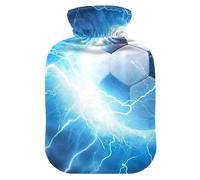 Hot Water Bottles with Soft Cover Feet Warmer with Soft Cover Soccer Ball Blue Lightning Warm Water Heat Bottles for Menstrual Cramps Pain Relief Medium