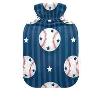 Hot Water Bottles with Soft Cover Feet Warmer with Soft Cover White Baseballs Blue Stripe Hot Water Bag for Hot and Cold Compress Small