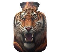 Hot Water Bottles with Soft Cover Hand Feet Warmer Fierce Tiger Glowing Print Fire Hot Water Bag for Foot Bed Warmer Pain Relief Small