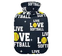 Hot Water Bottles with Soft Cover Hand Feet Warmer Live Love Softball Warm Water Heat Bottles for Menstrual Cramps Pain Relief Small