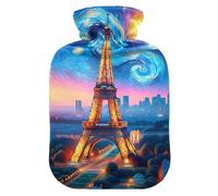 Hot Water Bottles with Soft Cover Hand Feet Warmer Paris Tower Starry Night Hot Water Bag for Foot Bed Warmer Pain Relief Medium