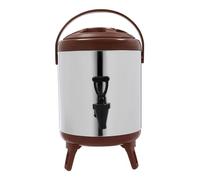 Hot Water Dispenser, 6L Thermal Bucket, Stainless Steel Insulated Beverage Dispenser, Coffee Urn Kettle Boiler Warmer for Outdoor Picnics, Travels, Cafes, Buffets (Brown+Silver)