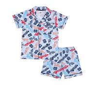 Hot Wheels, 100% Cotton Button Up Short Sleeved Pyjama Set, Blue, 3-4 Years: 104cm