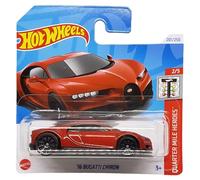 Hot Wheels '16 Bugatti Chiron Quarter Miles Heroes 2/5 (201/250) HTB88 Red 2024 + Protector Short Card Frikimonkey
