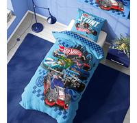Hot Wheels 2 pcs, Single Duvet Cover - Epic Stunt Design - Official Reversible Bedding Set with Pillowcase - Polycotton - Ideal For Car Mad Kids