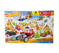 Hot Wheels Toy Cars & Playset, 2025 Advent Calendar with 10 Vehicles in 1:64 Scale, 10 Ornament Clips & 14 Winter-Themed Accessories, JCB47