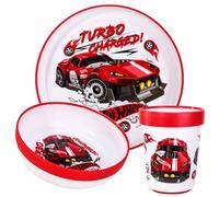 Hot Wheels 3pcs Reusable Bicolor Premium Kids Dinner Tableware Set Plate, Bowl & Tumbler, BPA Free