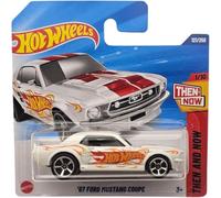Hot Wheels '67 Ford Mustang Coupe, Then and Now Series, 1/10, White with Flame Graphics, Die-Cast Model Car