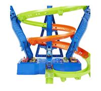 Hot Wheels Action Track Set and 1:64 Scale Toy Car, Spiral Race Track with Motorized Booster
