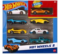 Hot Wheels, Set of 8 Basic Toy Cars & Trucks in 1:64 Scale, Includes 1 Exclusive Car, Different Mixes Released Throughout the Year, Styles May Vary, HPV78
