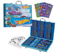 Hot Wheels Art Set for Kids Art Supplies Colouring Pens Colouring Pencils Crayons Stickers Carry Case Arts and Crafts 130+ Pcs