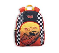 Hot Wheels Cars Boys Red Backpack | Checker Board Design with Front Zip Pocket & Mesh Side Pocket | Padded Handles School Bag | Back to School Rucksack Merch