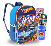 Hot Wheels Backpack Set - Bundle with Deluxe 16" Race Car Backpack Plus Stikers, Water Bottle, More | for Boys, Kids