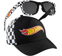 Hot Wheels Baseball Cap Sunglasses Set Boys Breathable Adjustable Summer Sun Hat UV Protection Holiday Travel Essentials Black