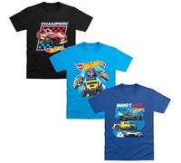 Hot Wheels Boys' 3-Pack T-Shirts - 100% Cotton Short Sleeve Tops - Make it Epic Champion Design - Sizes 5-6 Years