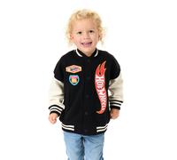 Hot Wheels Boys Bomber Jacket | Kids Flame Logo Graphic Print Varsity Jacket in Black | Childrens Turbo Race Car Print Zipped Baseball Jacket | Model Toy Cars Movie Merchandise Gift