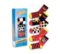 Hot Wheels Boys Calf Socks Set of 5 | Red, Black & Yellow Striped, Checkered Designs | Flames & Checkerboard Patterns | Everyday Wear, Sports Socks for Kids - 12.5-3.5 UK Child