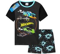 Hot Wheels Boys Pyjamas 2 Piece Summer Nightwear Set Short PJs Soft Breathable Lounge Wear Gifts for Boys (6-7 Years, Black)