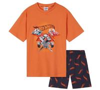 Hot Wheels Boys Pyjamas Set Short PJs Kids Lounge Set Nightwear Soft Summer Breathable Sleepwear Jammies Gifts for Boys (Orange/Navy, 6-7 Years)