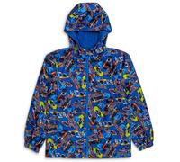 Hot Wheels Boys Raincoat | Blue Waterproof Fleece Lined Jacket with Hood | Zip-Up Kids Rain Jacket | Toddler Boys Outdoor Coat (9-10 Years)