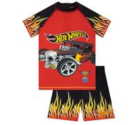 Hot Wheels Boys Swimming Costume, Short Sleeve Boys Swim Set, Car Kids Rash Vest and Swim Shorts, Red 6-7 Years