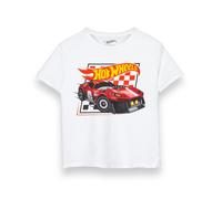 Hot Wheels Boys T-Shirt | Kids Short Sleeve Racing Graphic Tee in White | Muscle Sports Car Checkerboard Racer Classic Logo Short-Sleeve Apparel Top | Toy Car Collectors Merchandise Gift