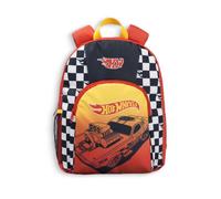 Hot Wheels Cars Boys Red Backpack | Checker Board Design with Front Zip Pocket & Mesh Side Pocket | Padded Handles School Bag | Back to School Rucksack Merch