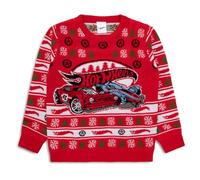 Hot Wheels Christmas Jumper | Boys Xmas Jumper | Childrens Acrylic Knitted Christmas Sweatshirt | Hotwheels Gifts for Boys (7-8 Years) Red