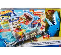 Hot Wheels City Track Set and 1:64 Scale Toy Car, Shark Escape, Multi-Level Playset