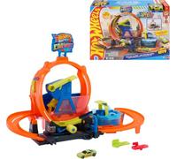 Hot Wheels Toy Track Set, City Mega Loop Car Wash Playset with 1 Color Shifters in 1:64 Scale, Repeat Color Change while Stunting & Racing, JTC56
