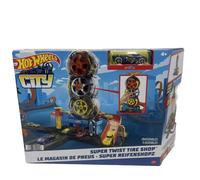 Hot Wheels City Super Twist Tire Shop Playset, Spin the Key to Make Cars Travel