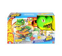 Hot Wheels City T-Rex Blaze Battle Playset & 1:64 Scale Die-Cast Car, Dinosaur Nemesis