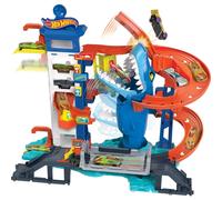 Hot Wheels City Track Set and 1:64 Scale Toy Car, Shark Escape, Multi-Level Playset