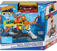 Hot Wheels City Toy Track Set, Downtown Express Car Wash Playset with 1:64 Scal